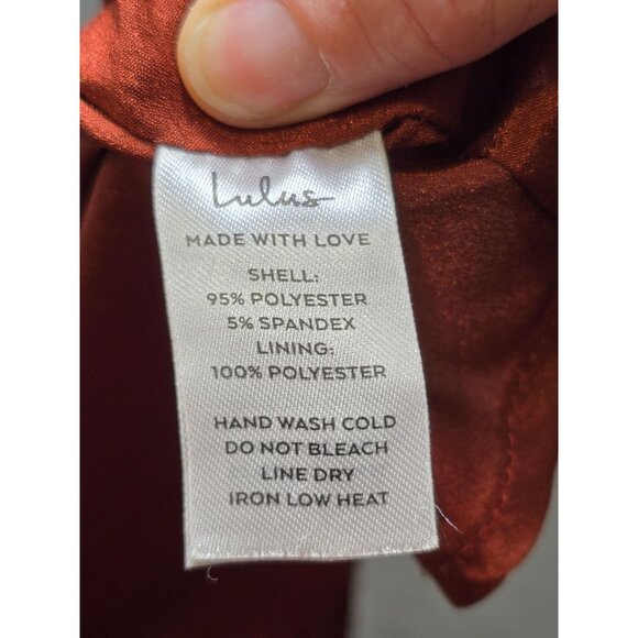 Lulus Rust Red Exuberant Luxury Satin Ruffled Lace Up Maxi Dress Size S - Picture 6 of 8